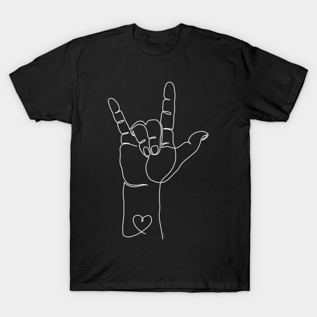 ASL Hand Sign I Love You with Heart One Line Art T-Shirt by DoubleBrush